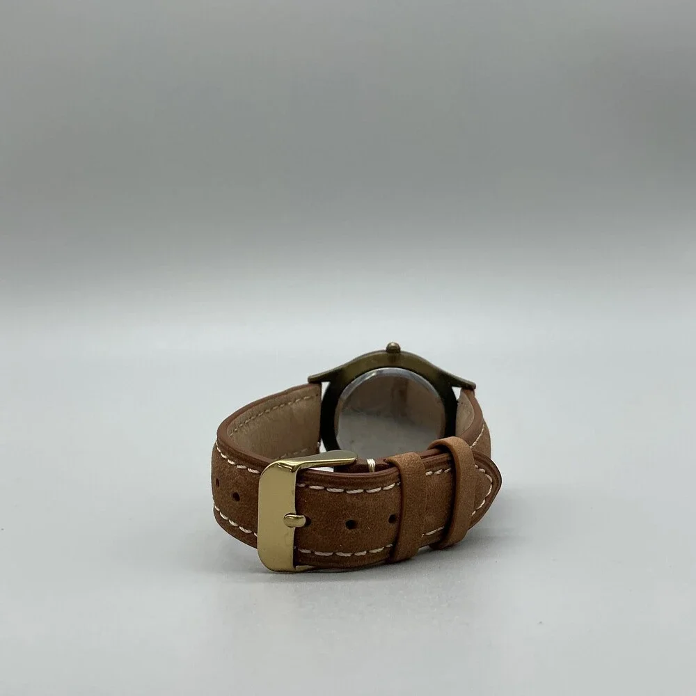 Fossil Unisex Watch 34mm Cream Recycled Paper Dial Brown Leather New Battery